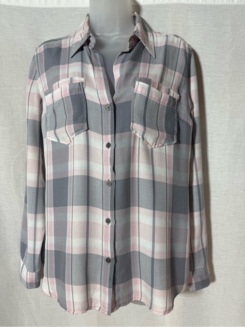 Kut from the Kloth Pink and Gray Plaid Button-Down Shirt Size XSmall